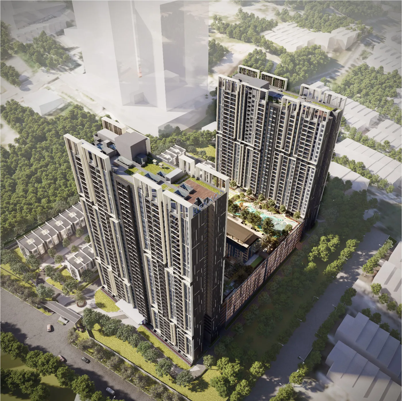 Ilustrasi dua menara kondominium The Maxxon