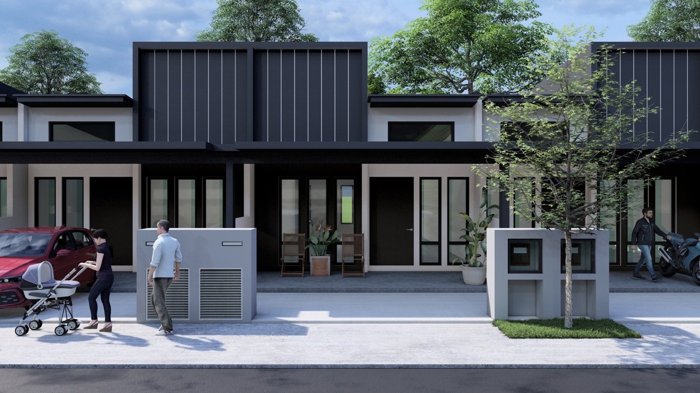 Lakaran artis hadapan rumah teres setingkat Jenis B J3 Residence