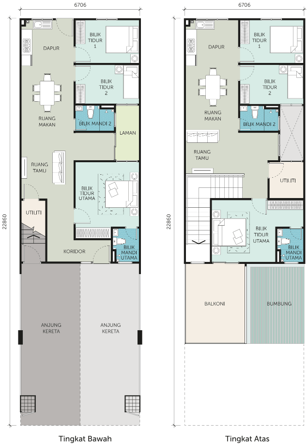 Pelan unit bawah dan atas townhouse Kita Bestari