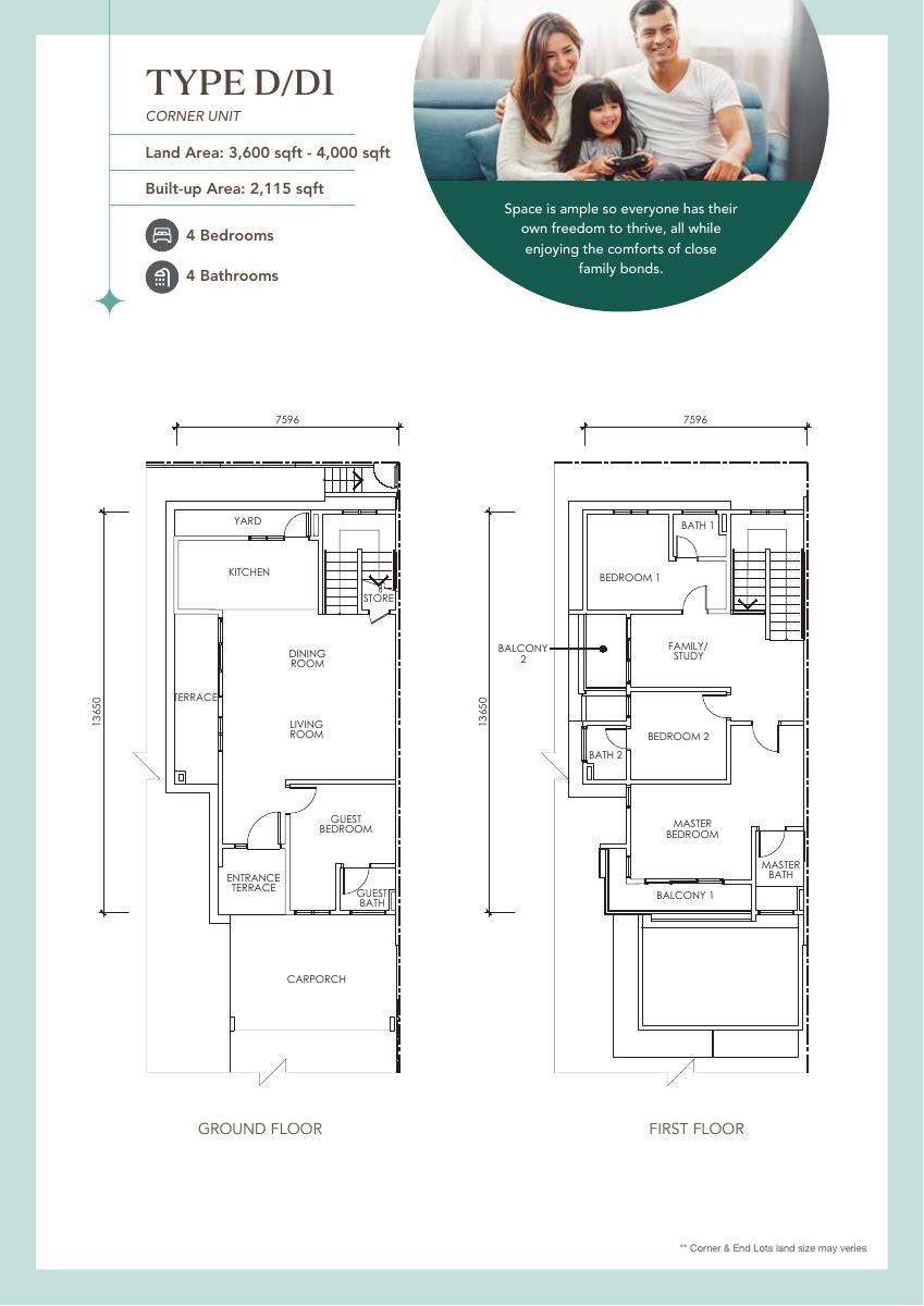Pelan Jenis D / D1 — unit sudut
