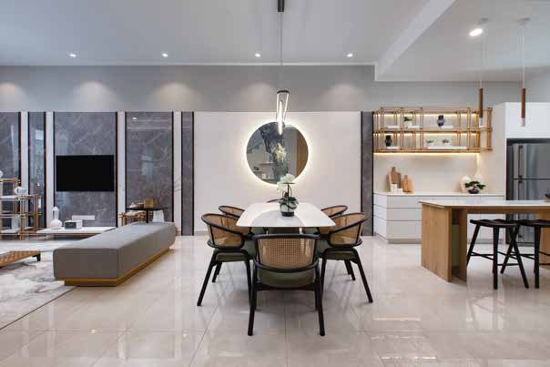 Rimbayu Avela — Bandar Rimbayu — Foto rumah contoh · ruang tamu dan makan