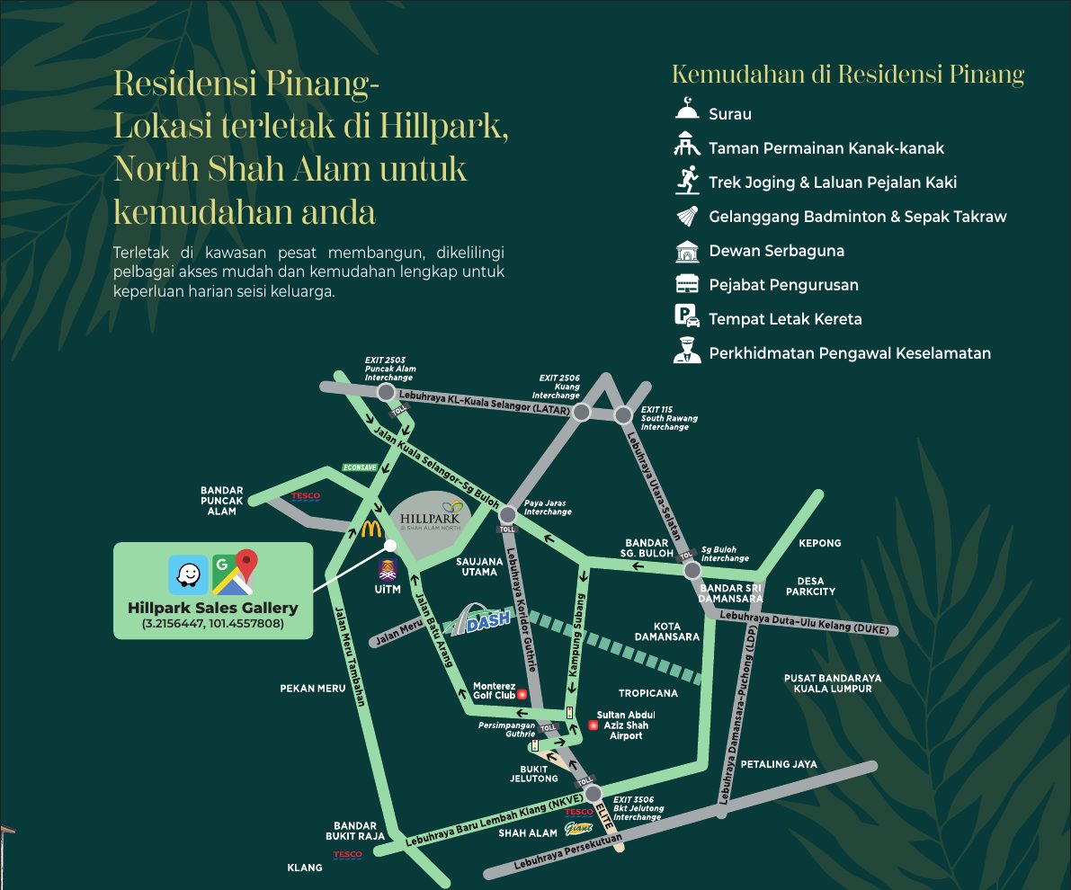 Peta lokasi dan kemudahan sekitar Residensi Pinang