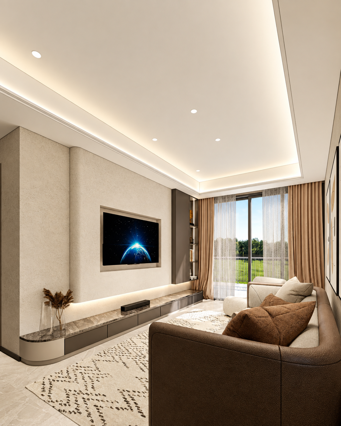 Visual dalaman ruang tamu unit Type B2 Residensi Lestari 1