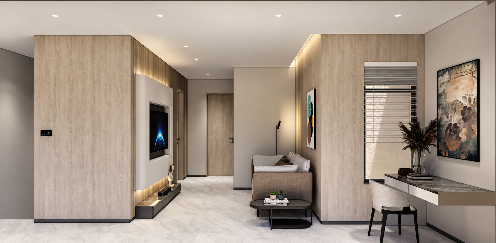 Visual dalaman ruang keluarga unit Type C2 Residensi Lestari 1