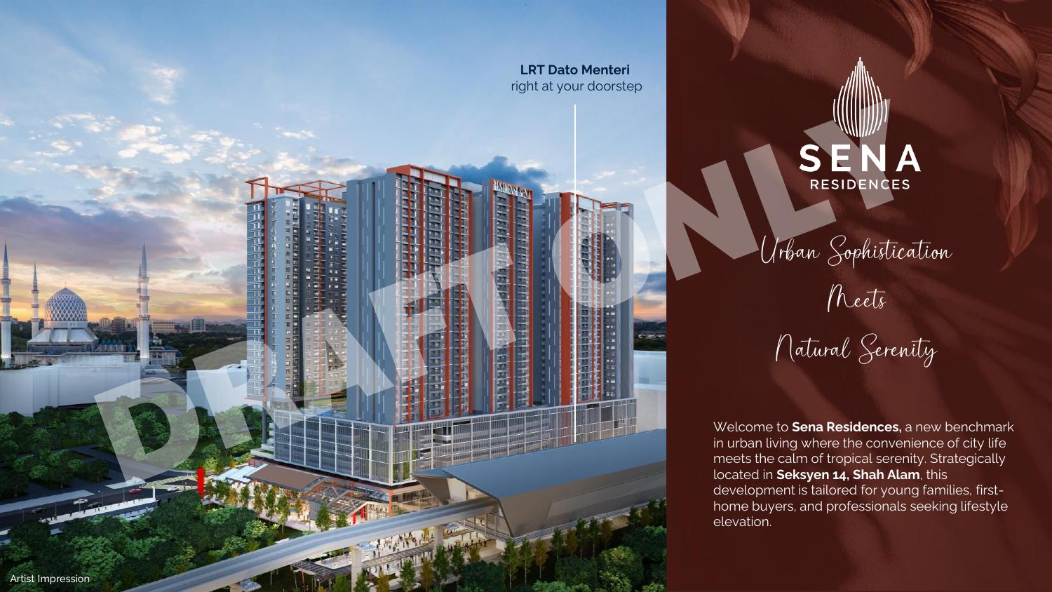 Sena Residences — ilustrasi AI, bukan gambaran sebenar projek