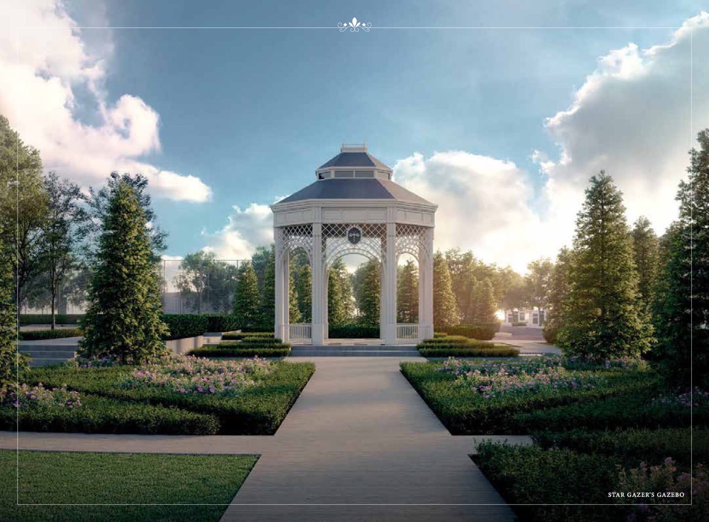 Lakaran artis gazebo dan taman poket di Wellington Garden