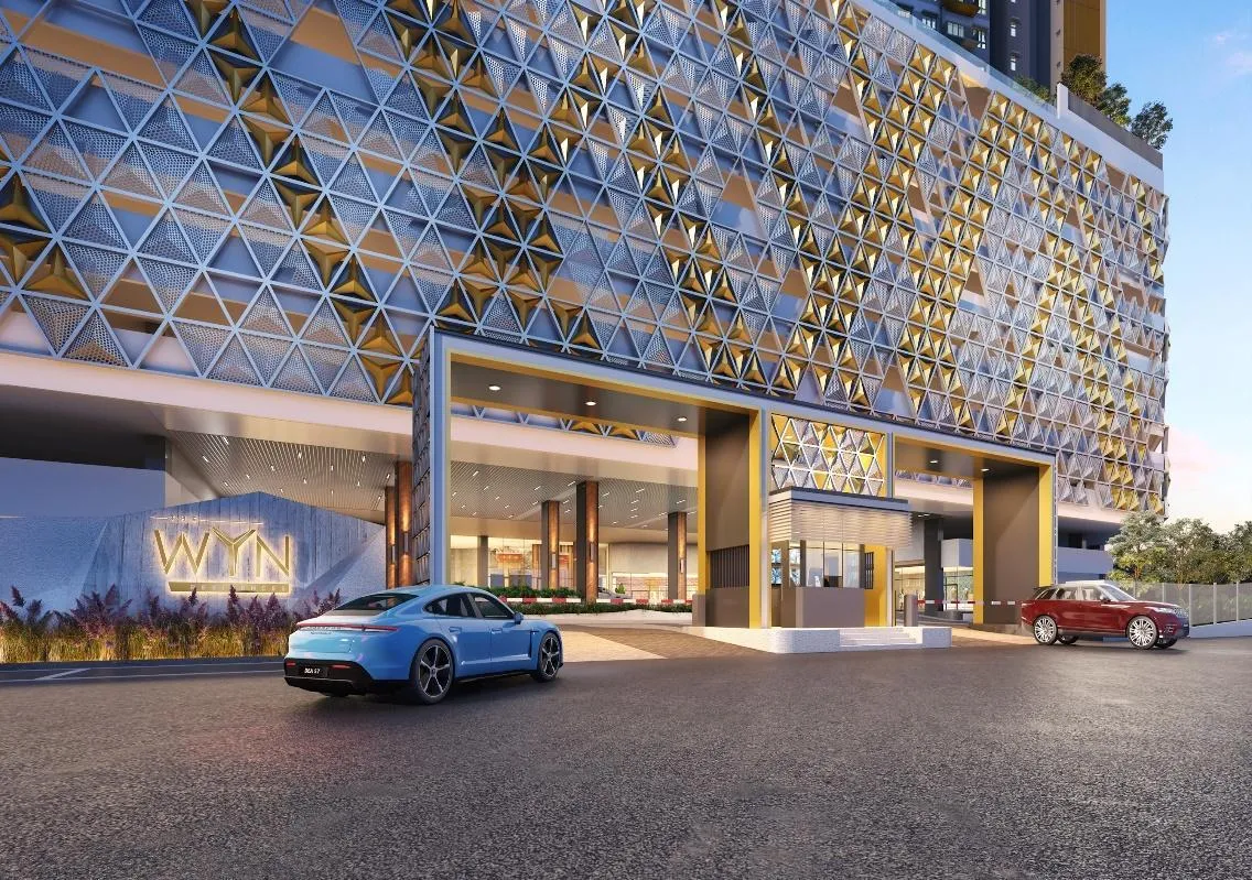 Gambaran artis pintu masuk The Wyn Residences daripada brosur pemaju